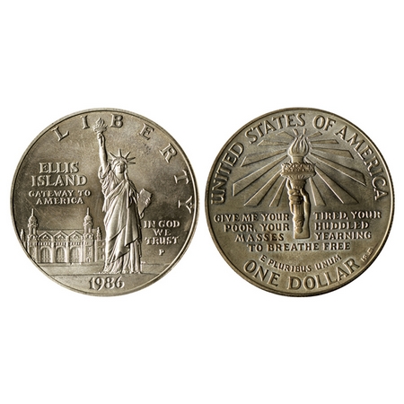 U.S.A., Silver Dollar (0.900 silver), 26.90gm, 1986 P, Statue of Liberty Centinal, Obv: St