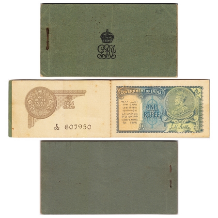 British India, George V, 1 Rupee, (Booklet of 25 Notes), 1935, 2nd issue, Signed J. W. Kel