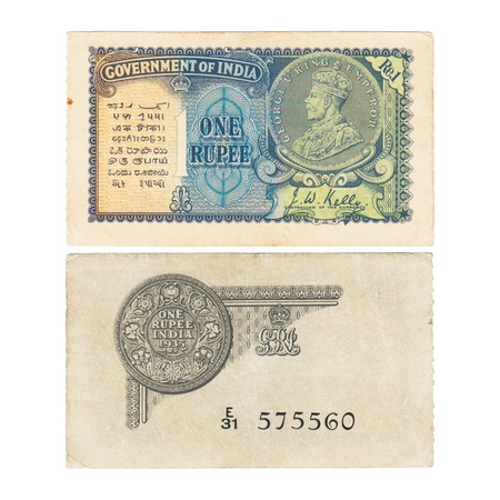 British India, George V, 1 Rupee, 1935, 2nd issue, Signed J. W. Kelly, Serial No E 31 5755