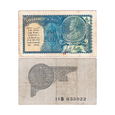 British India, George V, 1 Rupee, 1935, 2nd issue, Signed J. W. Kelly, Serial No 11 B 0350