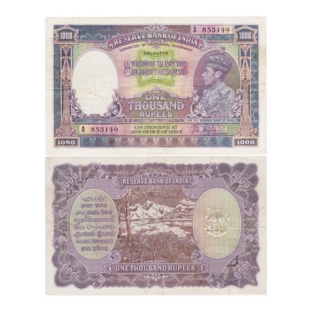 British India, George VI, 1000 Rupees, (1938), Calcutta, Signed by J. B. Taylor, black Ser