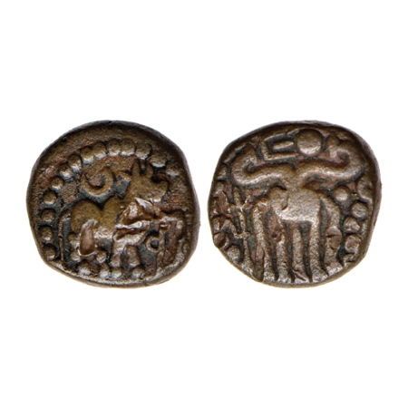 Later Pandyas of Arcot (c. 1325-1362 AD), Copper Kasu, 3.25gm, Obv: Bull facing to right a