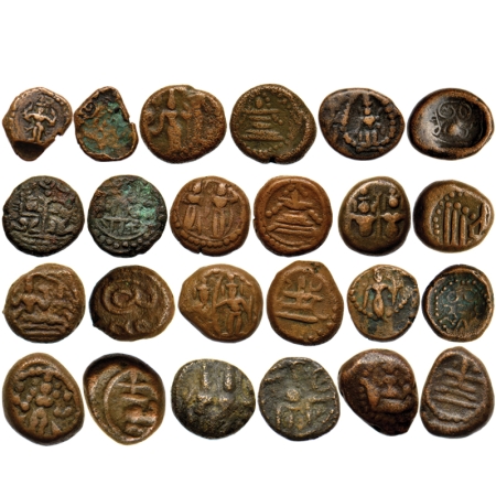 Rajas of Shivganga, Copper Kasu (12 Coins), A various goddess and symbol including standin