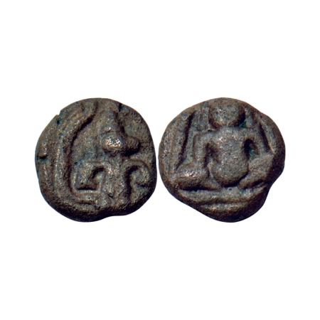 Gingee Maratha, Annonymous Issue, Copper Cash, 3gm, Obv: Narsimha seated facing front, Rev