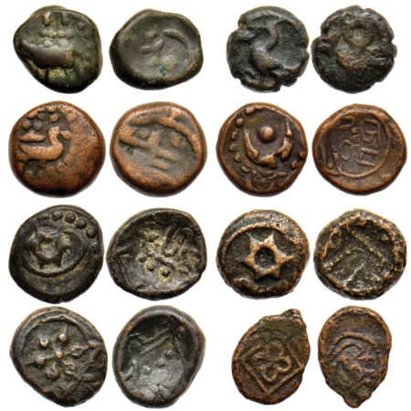 Nayakas and Navab of Arcot, Copper Kasu (8 Coins), Various legend, animal figure and flowe
