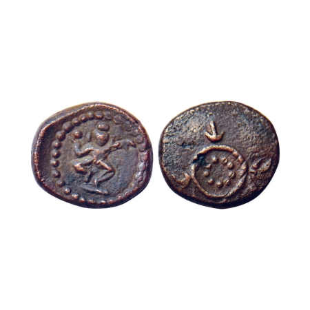 Thaanjavur Nayaks, Copper Kasu, 2.53gm, Obv: Dancing figure of balkrishna, Rev: Discus. Ve