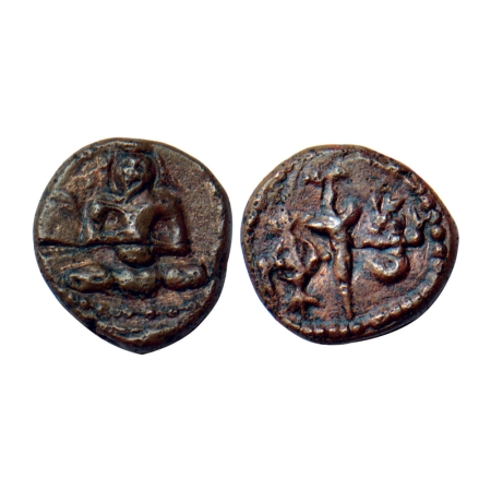 Nayakas, Annonymous Issue, Copper Kasu, 3.15gm, Obv: A female deity seated in padmasana wi