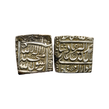 Akbar, Silver Square Rupee,11.41gm, Dar us Sultanate Fathpur Mint, AH 988. KM 82.2. Very F