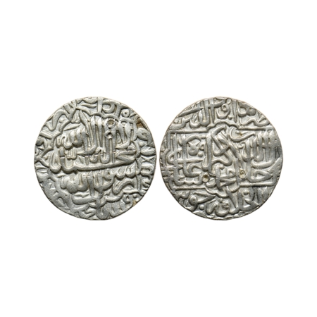 Akbar, Silver Rupee, 11.30gm, Dar ul Khilafa Jaunpur Mint, AH 974, fine calligraphy on bot