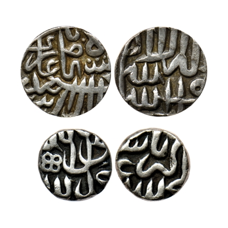 Akbar, Silver Reduced Tanka & 1/2 Tanka (2 Coins), 7.01gm, 3.49gm, without mint name, prob