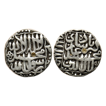 Akbar, Silver Round Rupee, 11.27gm, Patna Mint, Kalima type, AH 98X, Khald Alla legend in 