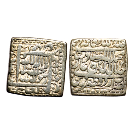 Akbar, Silver Square Rupee, 11.16gm, Urdu Zafar Qarin Mint, AH Alf (1000), Broad flan and 