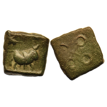 Ujjaini Region, Uninscribed type, Copper Unit, 3.18gm, Obv: Bull walking to right, traces 