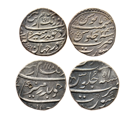 Aurangzeb, Silver Rupee, Surat Mint (2 Coins), AH 1091/24 RY and 1118/51 RY. KM 300-86. Ex