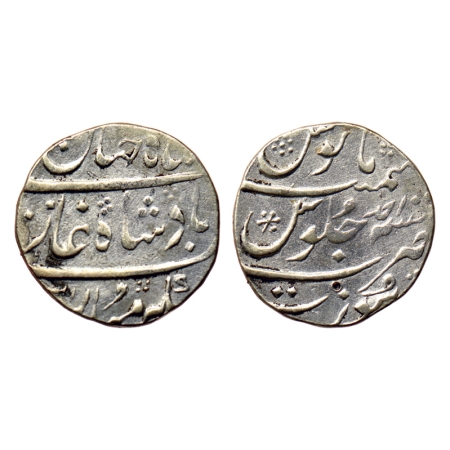 Shah Jahan II, Silver Rupee, 10.30gm, Surat Mint, RY Ahd. KM 415.24. Test mark, Fine, Scar