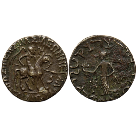 Indo-Scythians, Azilises, Silver Tetradrachm, 8.40gm, Obv: King mounted on a horse to righ