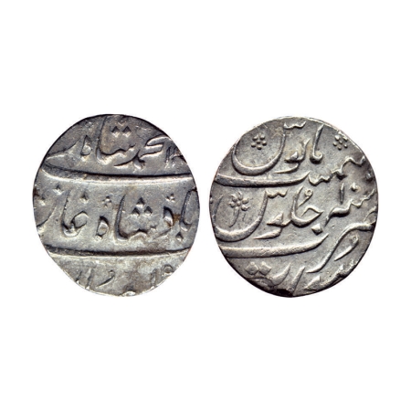Muhammad Shah, Silver Rupee, 11.41gm, Surat Mint, RY 10. KM 436.60. Very Fine, Scarce.