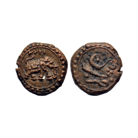 Mysore, Copper 1/4 Paisa, 2.73gm, Tipu Sultan, Patan Mint, AH 1222, Obv: Date & Elephant r