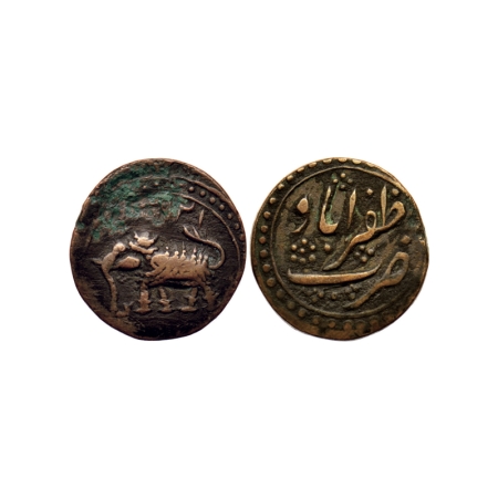 Mysore, Copper 1/2 Paisa, 5.48gm, Tipu Sultan, Zafarabad Mint, AH 1216, Obv: Date & Elepha