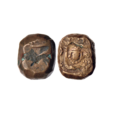 Nagpur Bhonslas, Copper Heavy Paisa, 19.10gm, with the mask (mukhota) of goddess on obvers