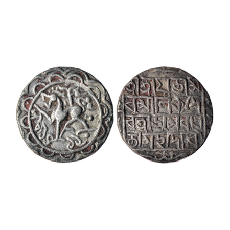 Tripura, Silver Tanka, 10.42gm, Amara Manikya (1577-1586 AD), SE 1499, Obv: Lion left with