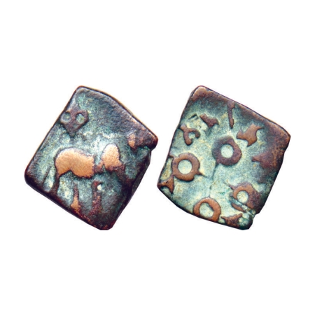 Satavahanas, Sri Satakarni (c. 100 BC), Vidarbha Region, Copper Unit, 3.32gm, Obv: Elephan