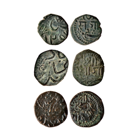 Baroda, Copper Paisa (3 Coins), Sayaji Rao II, Amreli Mint, AH 1257, nagari 'Sa Ga' and sc
