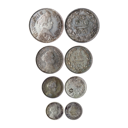 Baroda, Silver (4 Coins set), Sayaji Rao III, Rupee VS 1951, 1/2 Rupee 1951, 4 Annas 1952 
