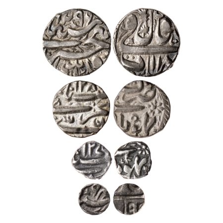 Bhopal, Silver Rupee, 1/2, 1/8 and 1/16 Rupee (4 Coins), Shah Jahan Begum (AH 1285-1319/18