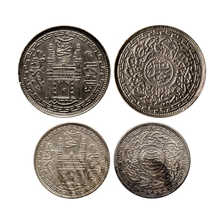Hyderabad, Silver 1/2 and 1/4 Rupee (2 Coins), Mir Mahbub Ali Khan, Farkhanda Bunyad Hyder
