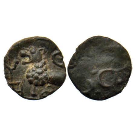 Satavahanas, Junnar Region, Potin Fraction, 0.80gm, Obv: Lion facing to left front of yupa