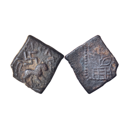 Satavahanas, Sri Satakarni, Nasik Region, Copper Unit, 4.89gm, Obv: Lion walking to right 