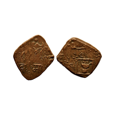 Lunavada, Copper Paisa, 7.84gm, Wakhat Singhji (VS 1924-1986 / 1867-1929 AD), open hand sy