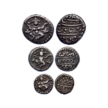 Mysore, Silver 1/4, 2/3 and 1/6 Pavali (3 Coins), Krishnaraja Wodeyar III (1799-1868 AD), 