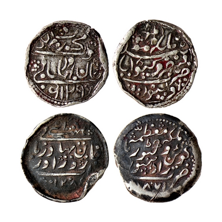 Radhanpur, Silver 1/2 Rupee (2 Coins), Bismilla Khan & Zorawar Khan , AH 1299 and 1871 AD,