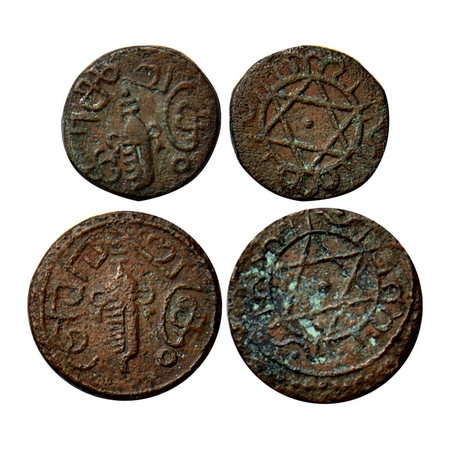 Travancore, Copper 1/4 & 1/2 Chukram (2 Coins), Rama Varma VI (ME 1061-1099 / 1885-1924 AD