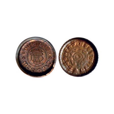 Travancore, Bronze 4 Cash, 1.95gm, Bala Rama Varma II, deep die cap error, 4mm deep. Type 