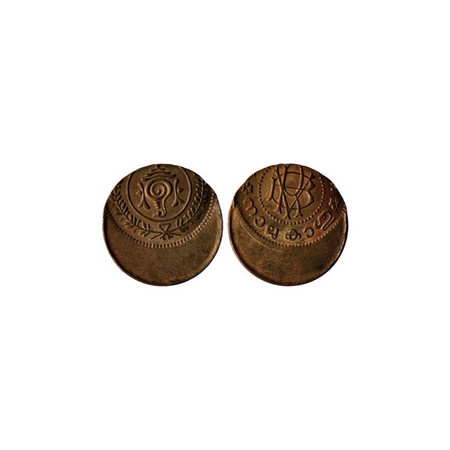 Travancore, Bronze 4 Cash, 1.95gm, Bala Rama Varma II, struck 40 % off centre. KM 58. Unci