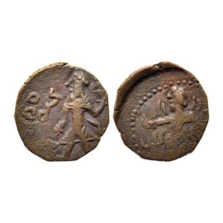 Kushana Dynasty, Kanishka I (c. 127-158 AD), Copper 1/4 Drachma, 4.34gm, Obv: King standin