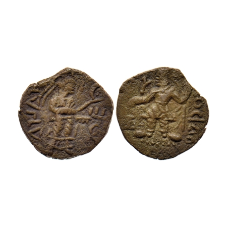 Kushana Dynasty, Kanishka I, Copper 1/4 Drachma, 3.90gm, Obv: King standing facing head le