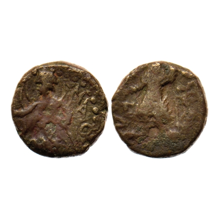 Kushana Dynasty, Kanishka I, Copper Hemidrachms, 2.50gm, Obv: King standing facing head le