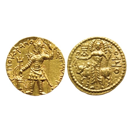 Later Kushana, Vasudeva I (c. 247-267 AD), Gold Dinar, 8.04gm, Obv: King nimbate standing 