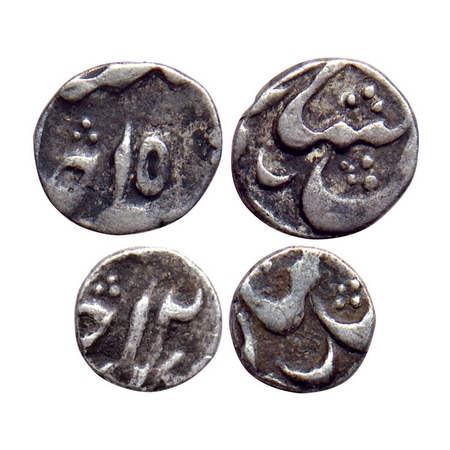 Bengal Presidency, Silver 1/8, 1/16 Rupee (2 Coins), 1.41, 0.68gm, (1771-1777 AD Issue), M
