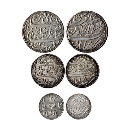 Bengal Presidency, Silver Rupee, 1/2 & 1/4 (3 Coins), 1793 AD Issue, Murshidabad (Calcutta