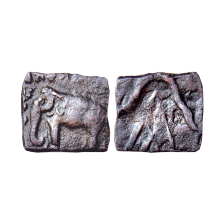 Sangam Age, Pandyas, Copper Unit, 2.09gm, Obv: Elephant walking to left above traces of sy
