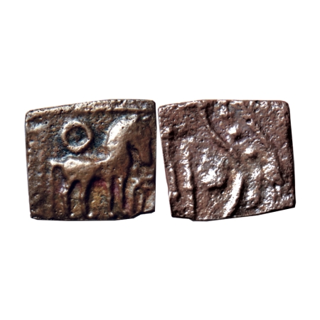 Sangam Age, Malayamans Kingdom, Copper Unit, 3.37gm, Obv: Horse standing facing to right a
