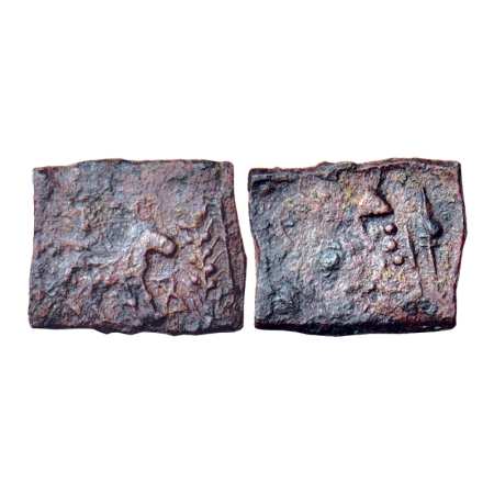 Sangam Age, Malayamans Kingdom, Copper Unit, 5.77gm, Obv: Horse facing to right front of t