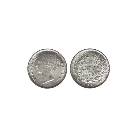 Victoria Queen, Silver 2 Annas, 1841, Divided legend, Calcutta Mint, W.W. on turncation (5