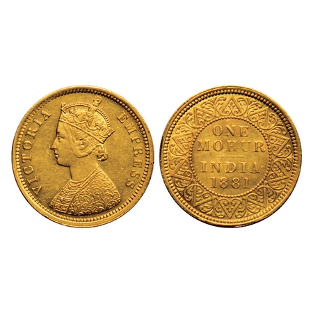 Victoria Empress, Gold Mohur, 1881, (Two flower type & V in relief). F.Prid. 18. Very Fine