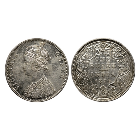 Victoria Queen, Silver Rupee, 1875, Bombay Mint, A2 / II, no mint mark, 30.64mm. F.Prid. 1